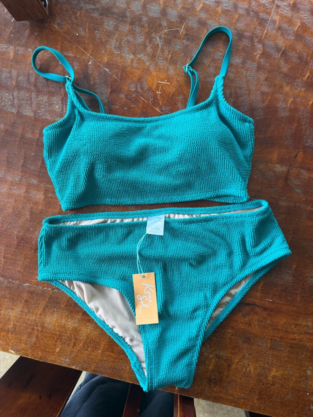 Kona Teal Textured Two-Piece Bikini Set